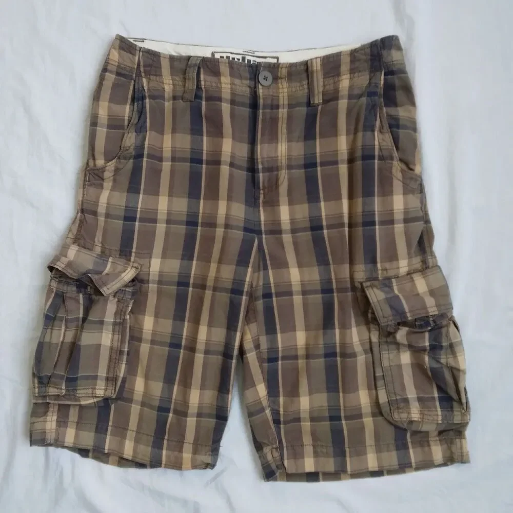 Urban Pipeline Shorts Cargo Pockets Brown Plaid Casual Summer Y2K Skater Mens 30